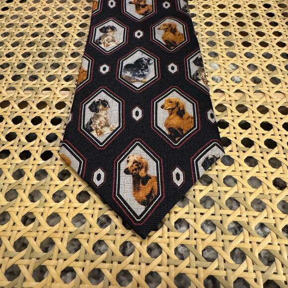 Men's Silk 60" Dog Print Necktie Best Friends by Ruth Maystead Foulard Tie - Picture 1 of 8